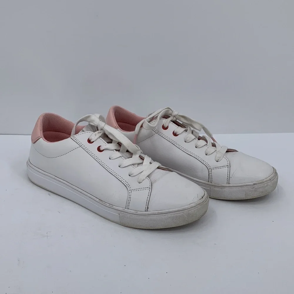 Red Fleece low top white leather sneakers tie shoe ruffle tongue women 9